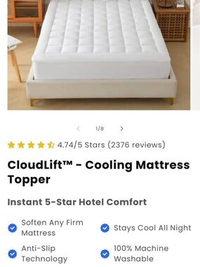 White Cooling Mattress Topper - Soft, Breathable Comfort